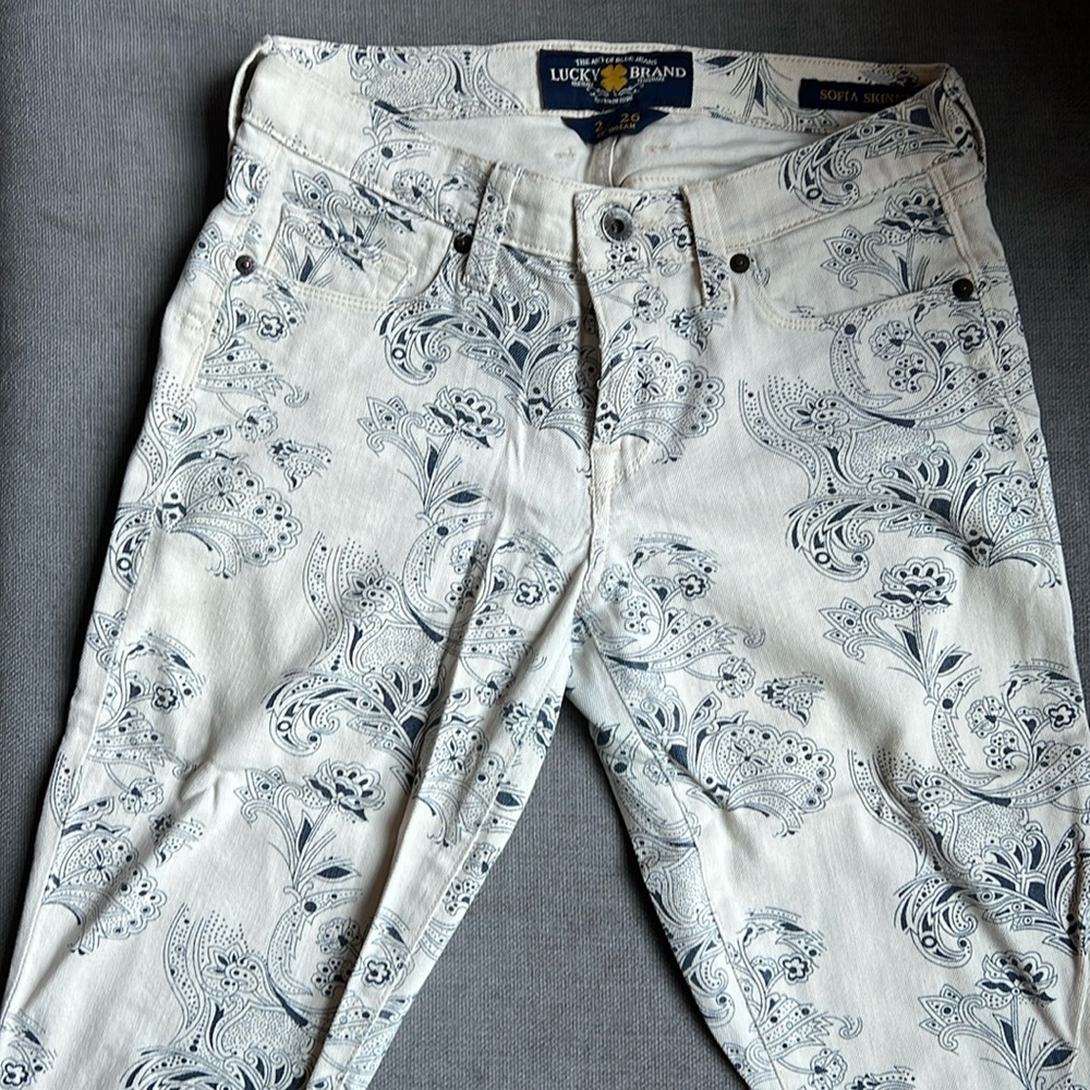 Lucky Brand Sofia Skinny Pant, Blue and White Pattern